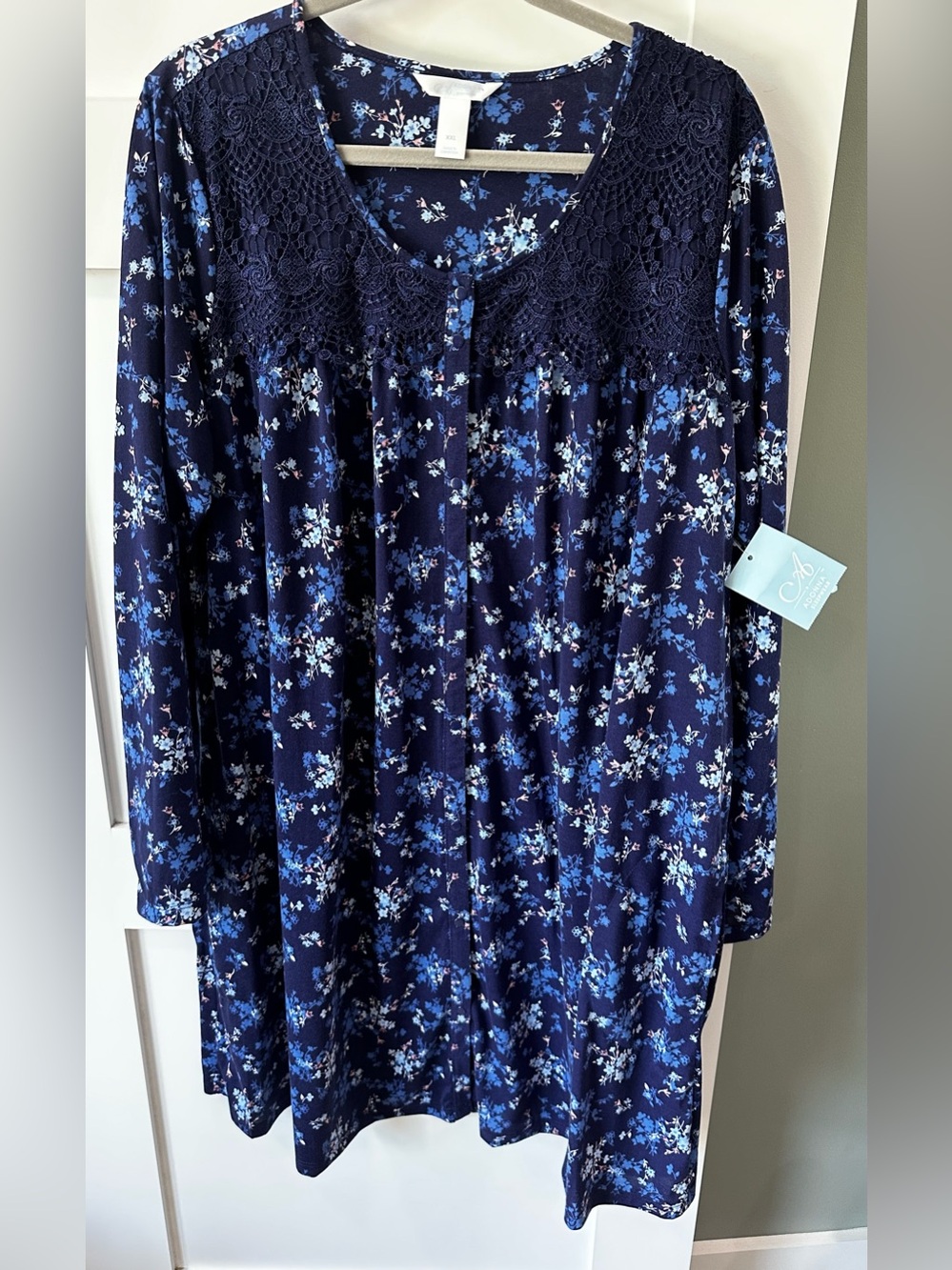 Adonna NWT Blue Floral Nightgown With Lace Trim Long Sleeve Size 2XL